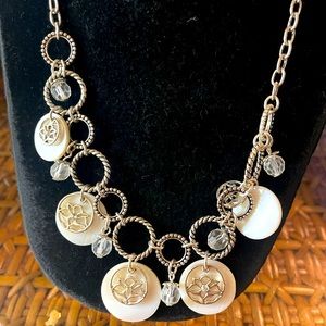 Avon Vintage Silver & White Disk neck & Ear set